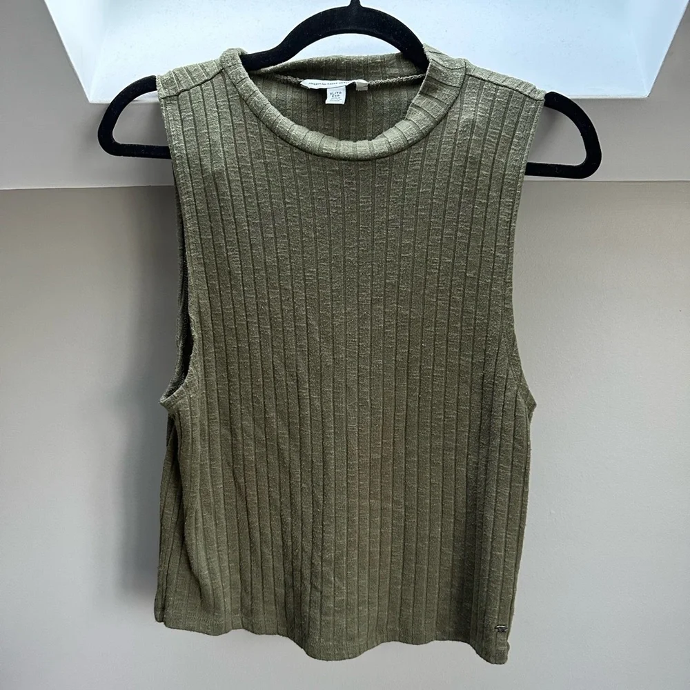 American Eagle Mock Neck Ribbed Sleeveless Top - Picture 1 of 4